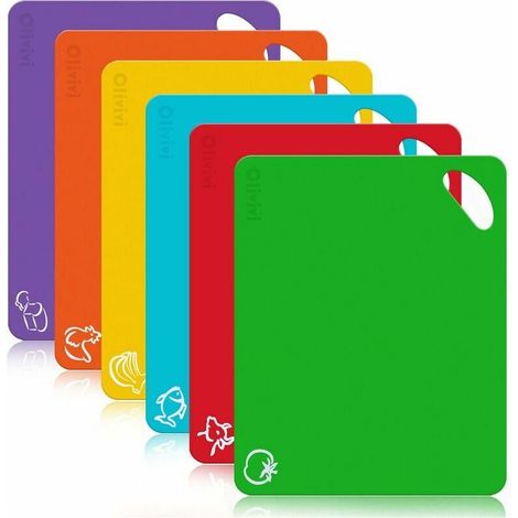 Planche À Découper - Plastique Sans BPA - Antibactérien - Code Couleur - 380 x 302 mm - Épaisseur 1,3 mm - Lot De 6