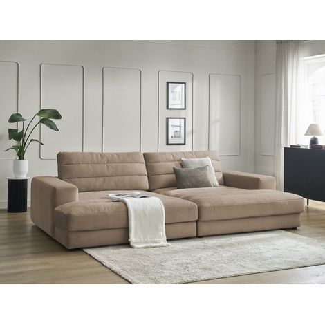 BOBOCHIC - Canapé droit fixe 4 places SIERRA assise profonde velours Taupe (1/5)