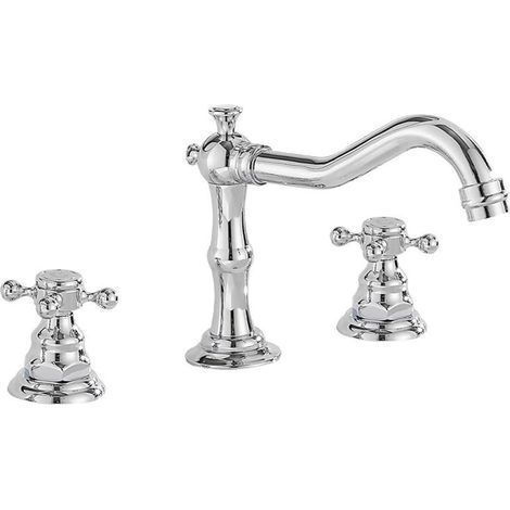 Robinet pour vasque - laiton - chromé - 3 trous - 2 poignées (1/4)
