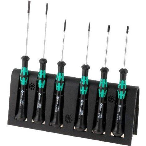 WERA - Kit de 6 tournevis de precision cruciforme et plat avec support