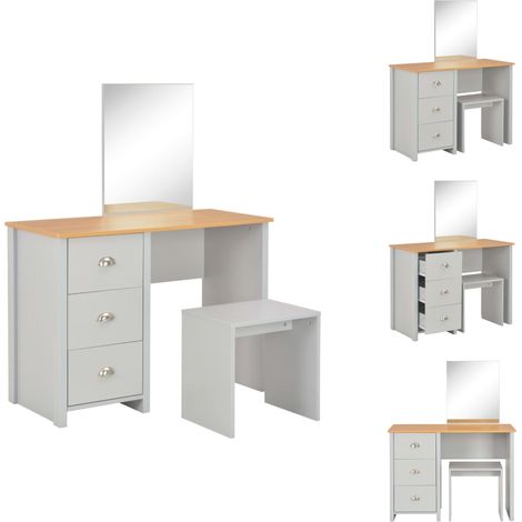 The Living Store Schminktisch mit Spiegel und Hocker Grau 104x45x131 cm - Spiegel (1/5)