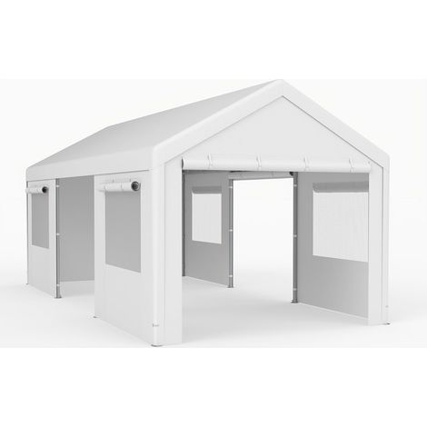 COSTWAY Tenda garage Carport, 586 x 305 cm Tenda garage resistente allinverno, tenda da magazzino con pareti laterali rimovibili, porte avvolgibili e finestre ventilate, tenda da pascolo Riparo per au