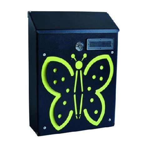 Cassetta Postale Buca Portalettere con Serratura + 2 chiavi misure 21x8 x h30 cm – decorazione FARFALLA (1/2)