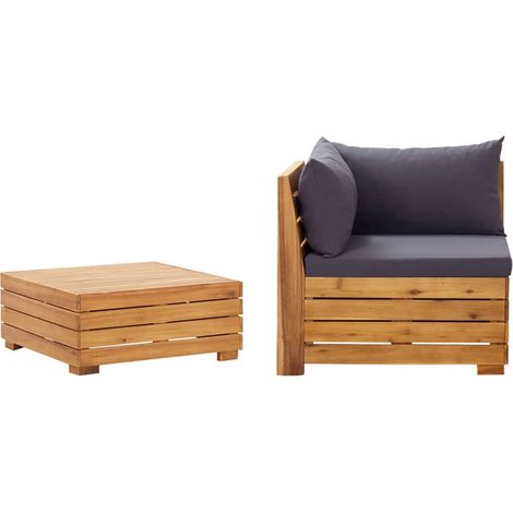 2-tlg. Garten-Lounge-Set mit Kissen Massivholz Akazie