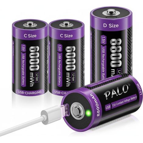 [4 Pack] - USB-C Pile Rechargeable 1,5 V Lr14 6000Mwh (1/5)