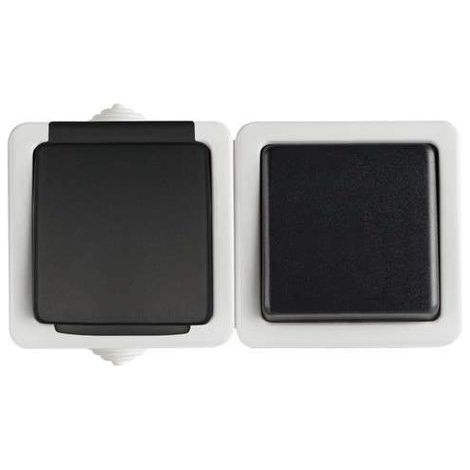 Interrupteur unipolaire Tekno + prise avec obturateur de contact 10AX/16A 250V gris IP54 25358 (1/4)