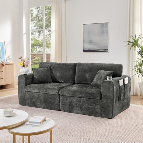 Canapé 2 places compact USB chenille noir OKMYHOME (1/5)