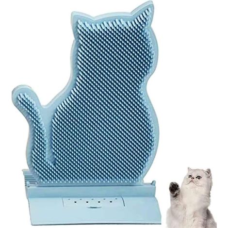 MINKUROW Juguete Masajeador Para Rascar Gatos Con Hierba Gatera, Cepillo De Masaje En Ángulo De Pared Para Gatos, Peine De Aseo, Para Gatos De Pelo Largo Y Corto (Azul) (1/5)