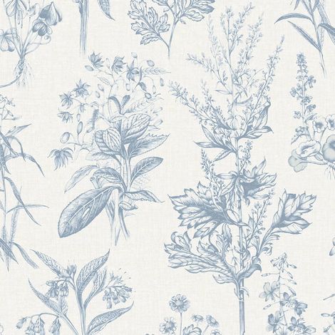 Blue Botanical Wallpaper Floral Sketch Smooth Paste The Wall Decor