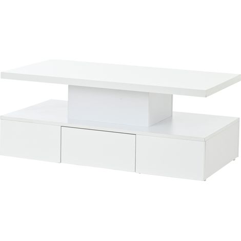 LED Couchtisch Weiß 100 x 50 x 39 cm mit Schublade und offenem Ablagefach (1/5)