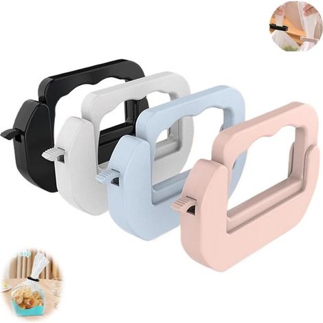 Lot de 4 pinces à snacks résistantes à l'humidité - Pinces alimentaires - Pinces à céréales - Pinces réglables - Blanc + Noir + Bleu + Rose - Pinces pour sacs - Pinces à chips Blanc + Noir + Bleu + Ro (1/5)