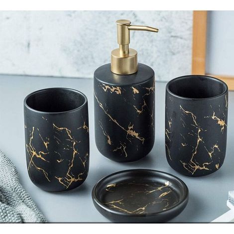 4Ensemble d'accessoires de salle de bain, ensemble de salle de bain noir élégant (1/5)
