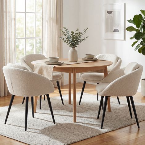 Wahson Chaise de Salle à Manger en Chenille Lot de 4, Chaise de Cuisine Moderne avec Dossier Rond et Pieds en Métal Noir, pour Salon/Chambre, Beige (1/5)