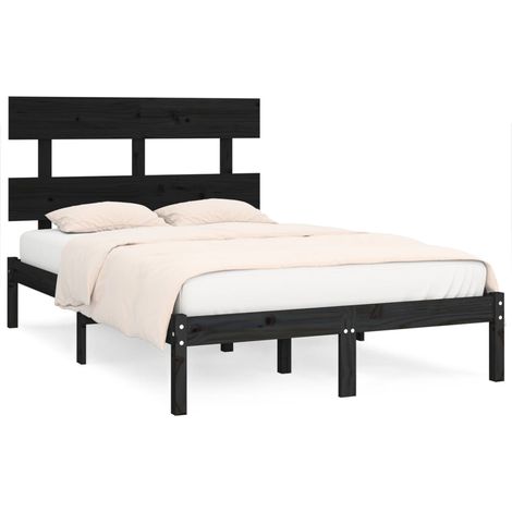 Lit double  Lit adulte  Cadre de lit sans matelas noir 140x190 cm bois massif (1/5)