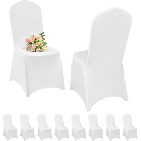 Lot de 10 housses de chaise de salle à manger extensibles en polyester élasthanne - Housses de protection amovibles et lavables - Pour anniversaire, banquet, fête - Blanc (1/5)