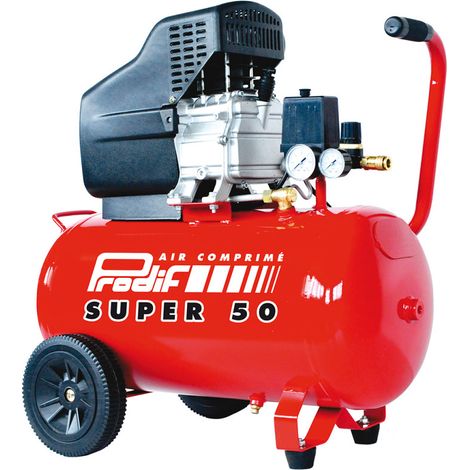 Prodif – Compresseur coaxial 50L T856 – Monocylindre lubrifié sur roues – Pression nominale 8 bars – Débit d’air 200L/min