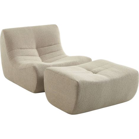 sweeek - Sessel mit strukturiertem Bouclé-Bezug und Hocker, Strukturiertes  Bouclé, Beige