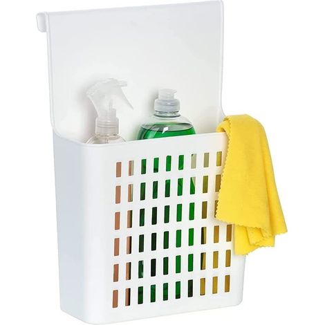 Cesto Organizer per Anta di colore Bianco - Mis. 24x12x35,5cm - Cestino in plastica da appendere per cucina o bagno (1/3)