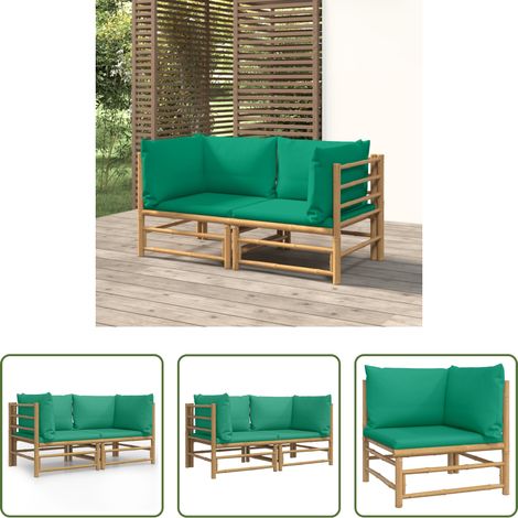 Canapé extérieur - Canapés d'angle de jardin avec coussins vert 2 pcs bambou (1/5)