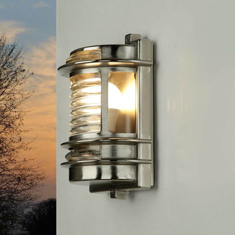 Applique d'extérieur Gracia en laiton couleur chrome en forme de lanterne dans le style rustique H:22cm E27 - Nickel mat, Clair/Transparent (1/5)