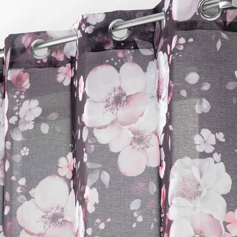 Voilage a oeillets 140 x 280 cm Bouquet de fleurs noir (1/3)
