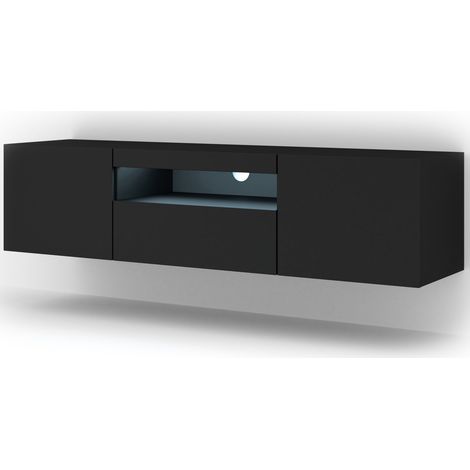 MOBILE TV PIANO TV SOSPESO O A TERRA NERO OPACO CON LED 150x37x42cm AURA