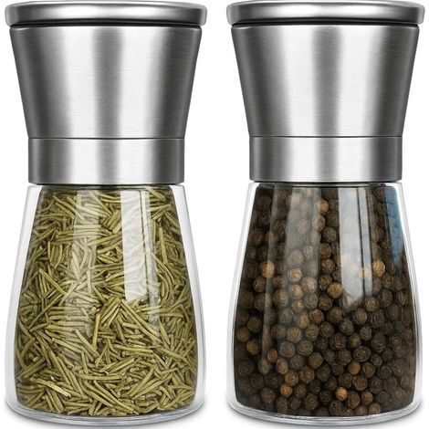 2 Pièces Moulin à Poivre - Salières et Poivrière - Poivrier,180 ml2 en Acier Inoxydable et Verre,Idéal pour Moudre et Recharger Sel