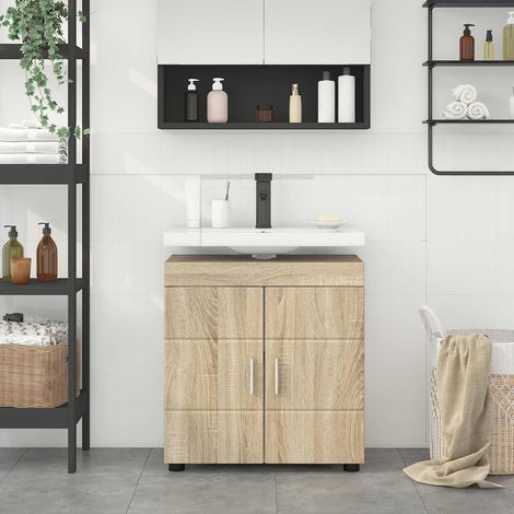Meuble sous lavabo de salle de bain en bois d’ingénierie chêne sonoma 60 x 34 x 63 cm - PANGIVO (1/5)