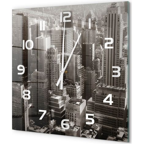 Grande Horloge Murale Carrée Déco Salon Verre Trempé Silencieuse Design Contemporain New York 60x60 cm (1/5)