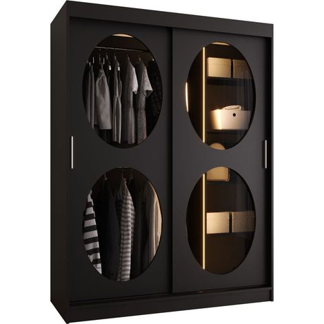 Armario Hartford 527, Negro, 200x150x62cm, Puertas de armario: Correderas, Número de estantes: 3, LED (1/5)