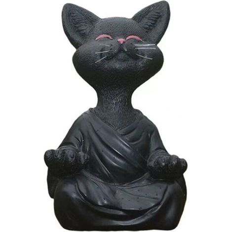 Meditationsstatue, Katzenstatue, Zen-Yoga-Dekoration, Figur, Kunstharz, Meditation, Yoga-Dekoration, Feng-Shui-Ornament, Skulptur, Sammlung, Kunsthandwerk, Rasen- und Gartendekoration (klein, schwarz) (1/4)