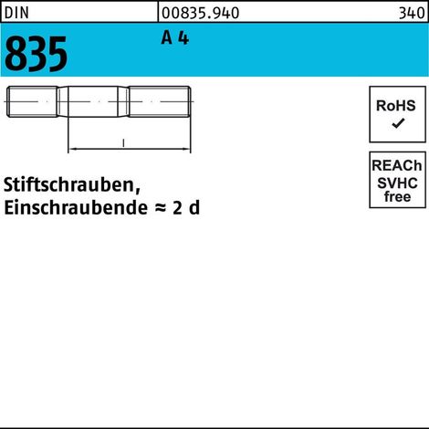 Stiftschraube DIN 835 M8x 30 A 4 Einschraubende=2d 10 Stück (1/2)