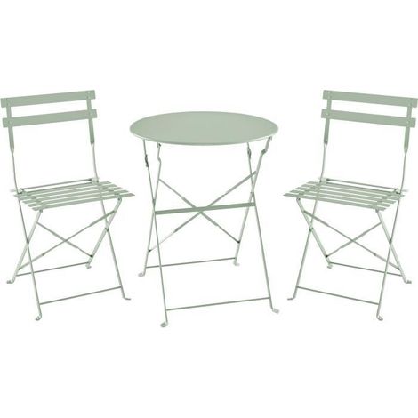 Bistro-Set - ELORA - Garten-Essgruppe - Klapptisch Ø 60 cm + 2 Klappstühle - Pulverbeschichteter Stahl - Grün - 2 Personen