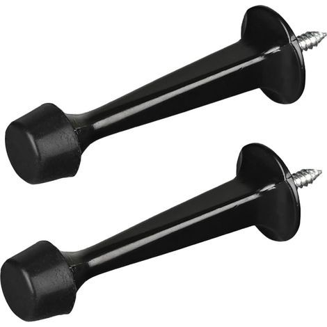 set of two doorstops, made of zinc alloy, with rubber pads to protect walls, suitable for indoor and outdoor use, 75 mm thick (black). (1/4)