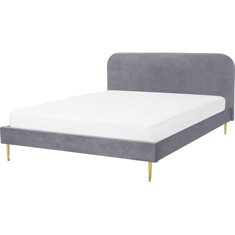 Letto matrimoniale velluto grigio piedi oro minimalista 140 x 200 cm Flayat