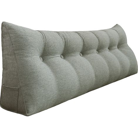 Coussin de lecture triangulaire 180 cm – Oreiller de soutien dorsal en lin gris – Confort optimal pour lecture et repos – Housse lavable – Vercart (1/5)