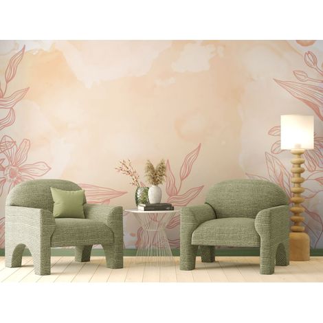 Papier peint floral – Illustration délicate sur fond aquarelle - 500 x 270 cm (1/2)