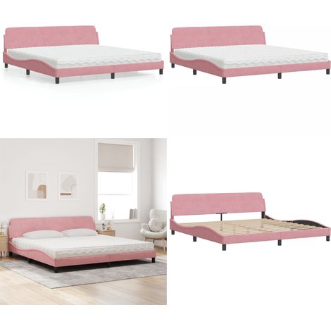 Lit avec matelas rose 200x200 cm velours - Lit Double - Lit Rose - Lit Velours - Literie - Meubles Chambre - Home & Living (1/5)