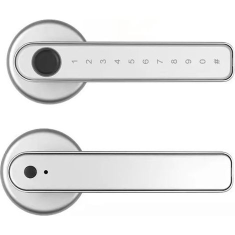 Serrure de porte intelligente à empreintes digitales, avec application, ensemble de serrures de porte d'entrée sans clé, avec claviers et poignée, Code électronique, pêne dormant(Bluetooth Silver) (1/4)