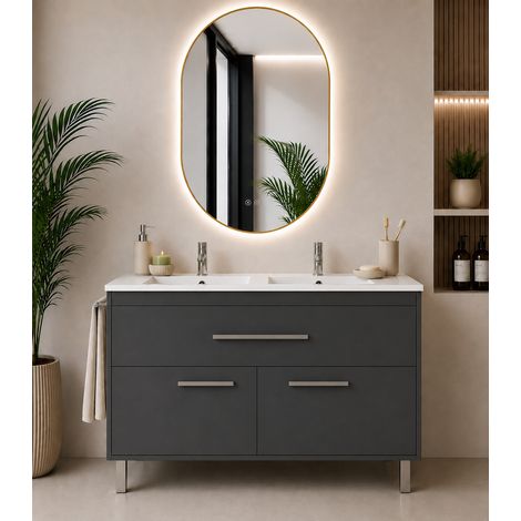 Meuble de salle de bain avec vasque ORIGENBATH BAHIA sans miroir 120x45 cm double vasque graphite