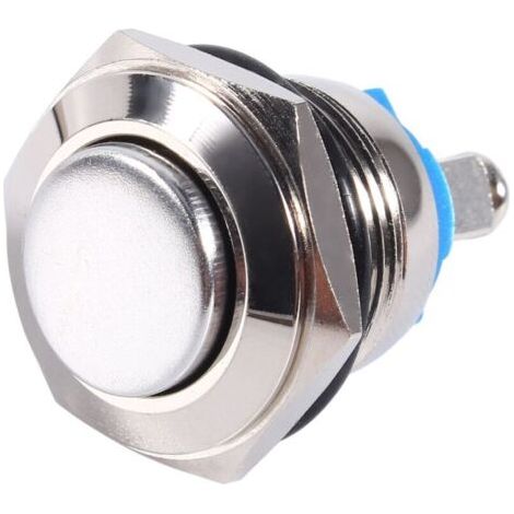 Wasserdichter, kurzzeitiger Druckknopf aus Metall für Autos, 12 V, 16 mm, Hupen-Ein/Aus-Schalter, silber