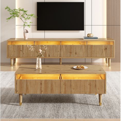 Conjunto mueble TV y mesa centro LED MDF OKMYHOME (1/5)