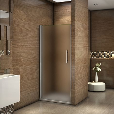 Porte de douche pivotante 80x185cm en verre sabl� et anticalcaire installation en niche (1/5)