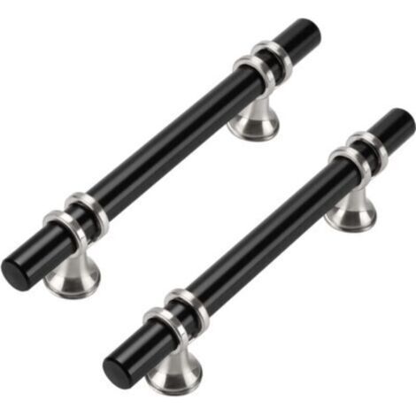 Pack of 10 kitchen door handles, furniture handles, 96 mm, stainless steel, black, silver and black. (1/4)