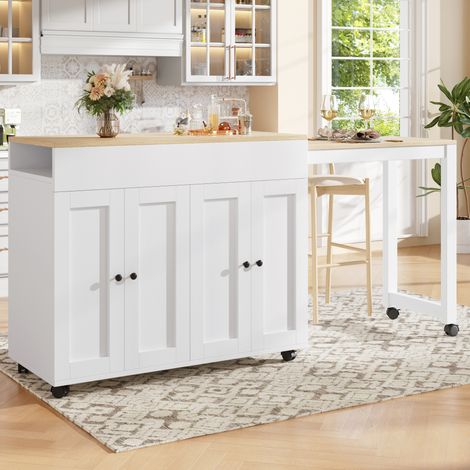 Bartisch 117-180x50x94.6 cm weiß aus MDF mit Stauraum und ausziehbarer Tischplatte (1/5)