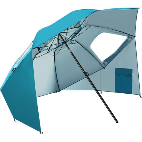 Jiubiaz Ombrellone da spiaggia orientabile UV50+ 210 x 230 cm, ancoraggio a spirale antivento, borsa da trasporto inclusa Azzurro cielo