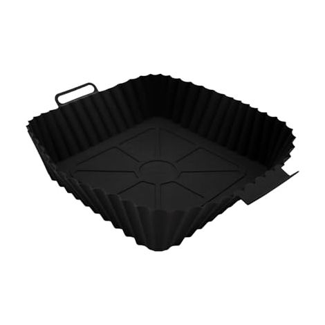 Muitomas, bandeja de silicona para freidora de aire 17,5×17,5 cm, antiadherente, reutilizable, resistente al calor, fácil de limpiar, compatible con la mayoría de las airfryers, negra