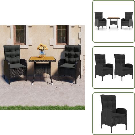 Poltrone da giardino - vidaXL Set Mobili da Pranzo per Giardino 3 pz Polyrattan e Acacia Nero - Rattan