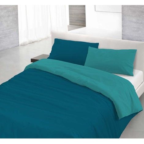 Copripiumino sacco+federa 100%cotone made in Italy 3 misure bicolore tinta unita Petrolio/Verde acqua - 1 Piazza