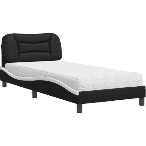 Lit simple  Lit adulte  Lit avec matelas Hvar noir et blanc 90x190 cm similicuir